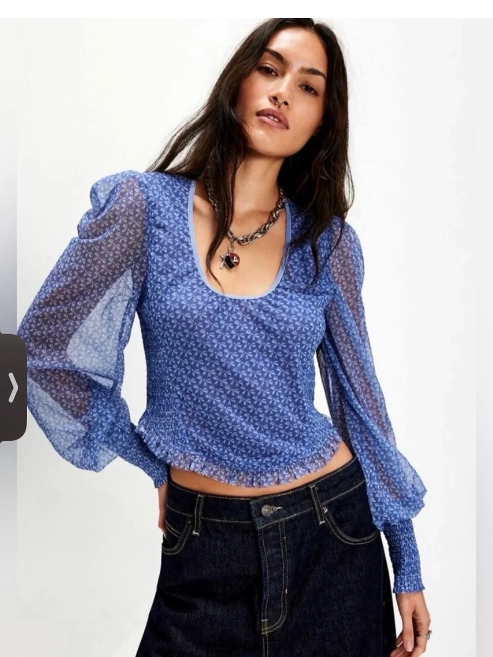 Free People Blue Dottie Long Sleeve Blouse - Picture 1 of 6